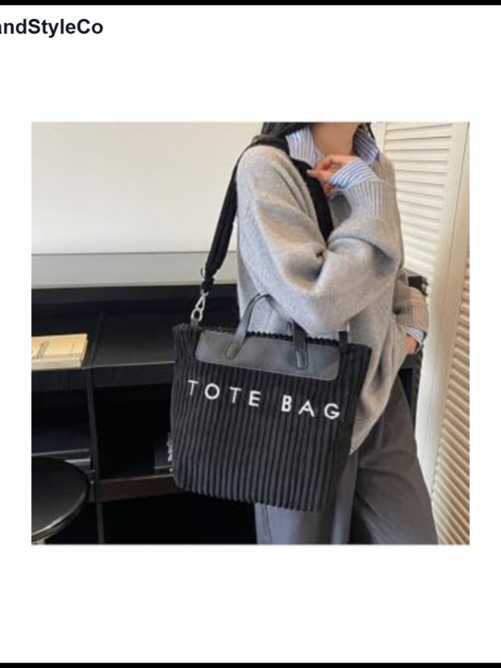 Women Corduroy Tote Bag Vegan Leather Top Handle Casual Shoulder Crossbody Purse - Picture 4 of 6